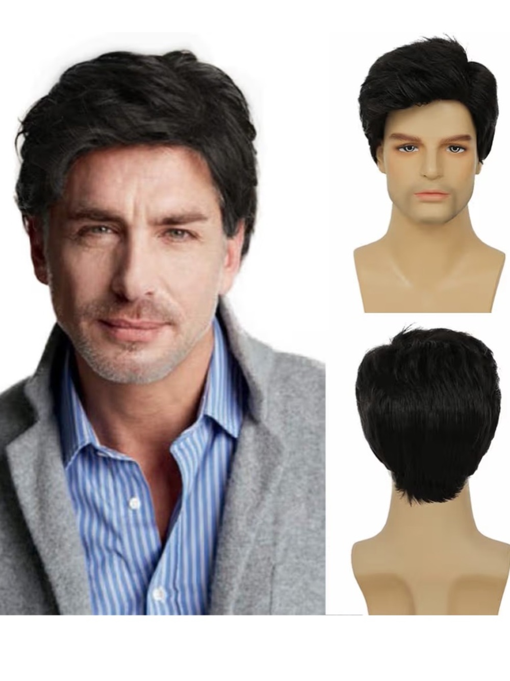 NWT Men's Black Curly Synthetic Wig